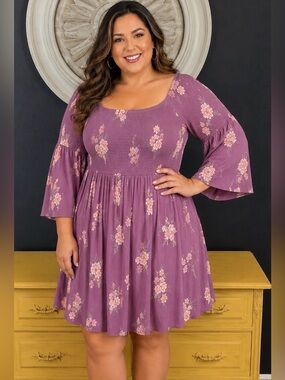 torrid Dusty Mauve Floral Smocked Mini Dress 4X Cottagecore Fall Whimsical